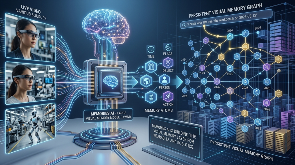 A digital interface showing how Memories AI is building the visual memory layer for wearables and robotics.