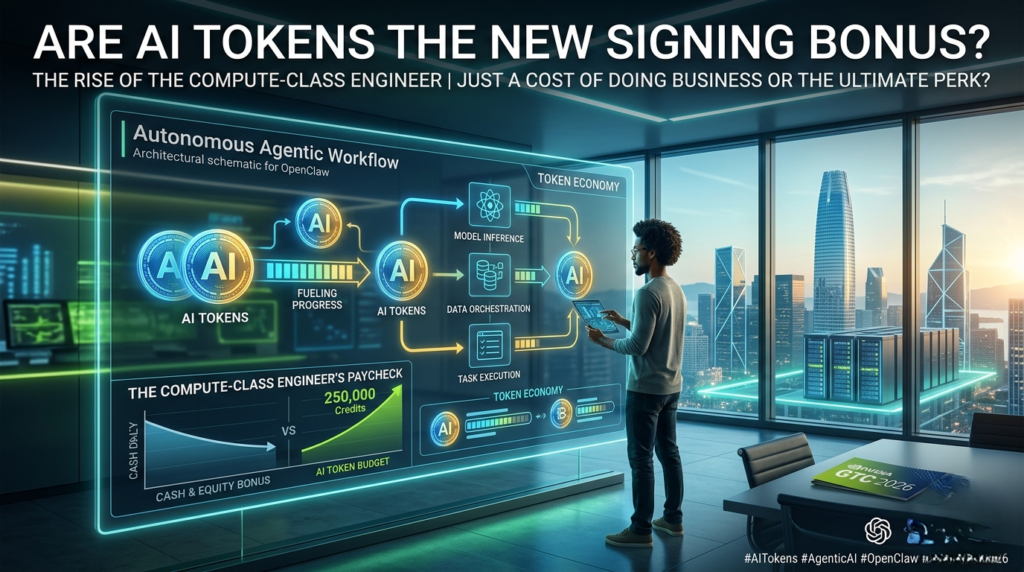 A conceptual diagram showing the flow of AI tokens through an OpenClaw agentic system for automated software development.