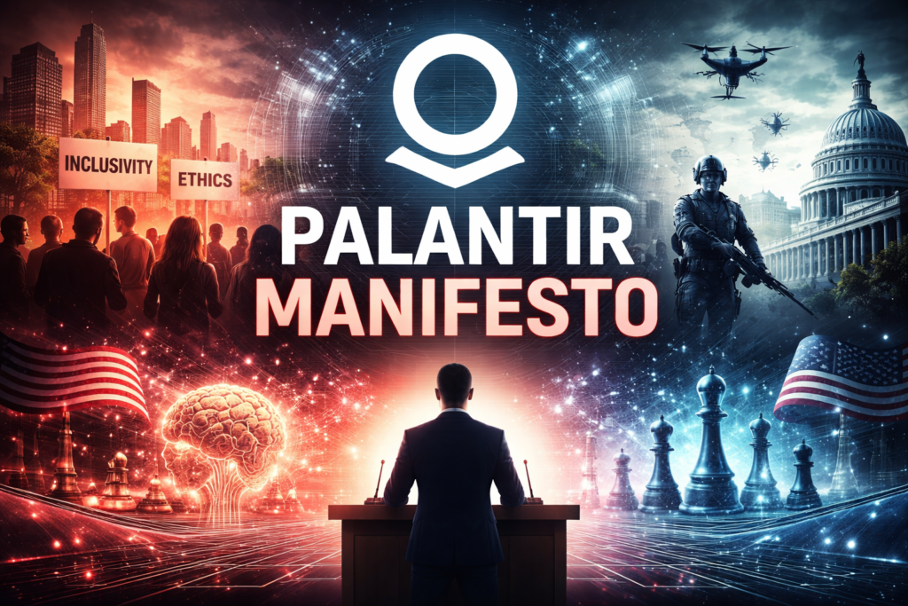 Palantir manifesto concept showing corporate ideology, AI, and political controversy in modern tech industry