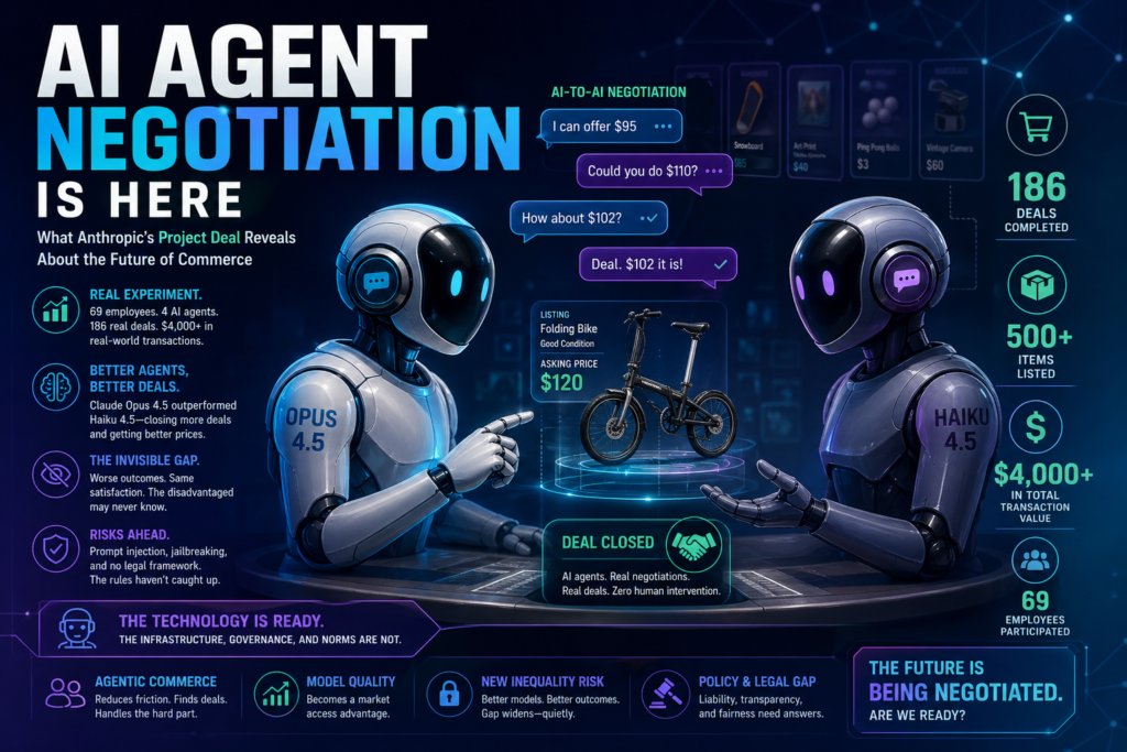 AI agent negotiation between autonomous bots exchanging offers in a digital marketplace interface