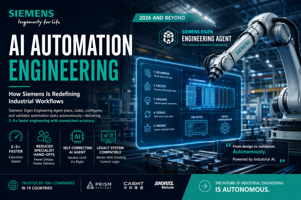 AI automation engineering system managing industrial workflows with Siemens AI agent in a smart manufacturing environment