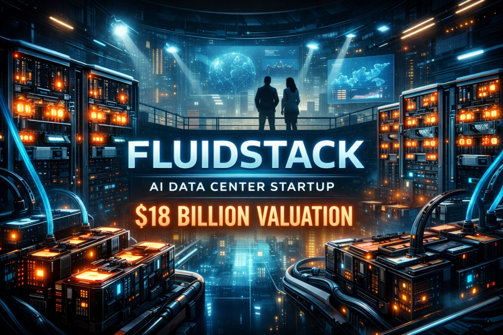 AI data center startup FluidStack infrastructure with GPU clusters powering large-scale artificial intelligence workloads