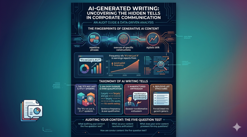 AI-generated writing patterns highlighted in corporate documents showing repetitive phrases like “not just X, it’s Y”