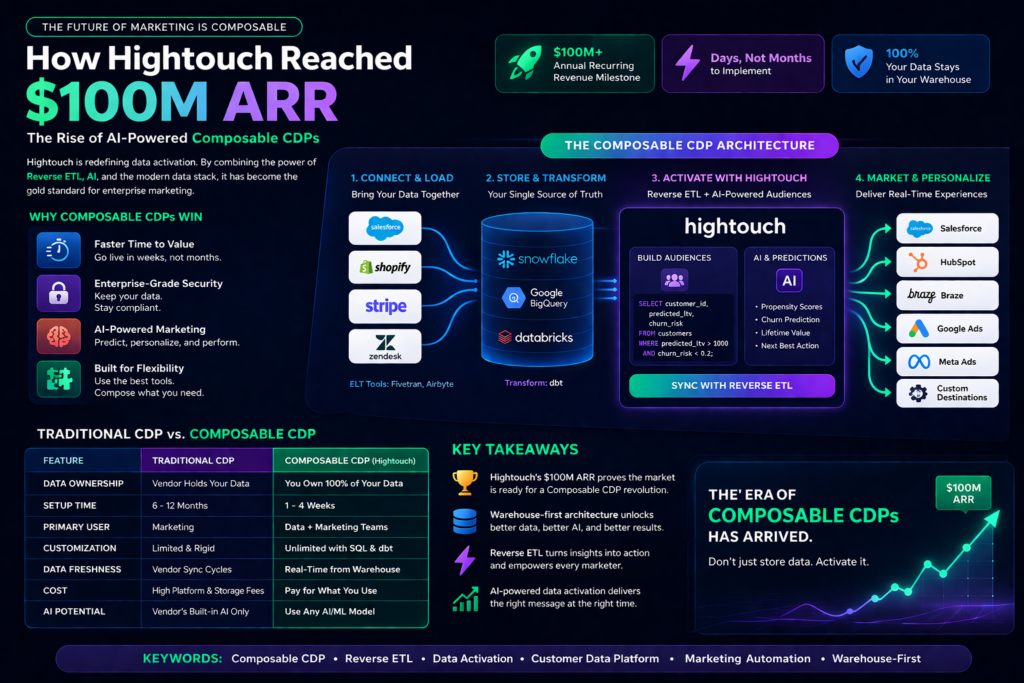 Composable CDP architecture powering AI-driven data activation and marketing automation using warehouse-first approach