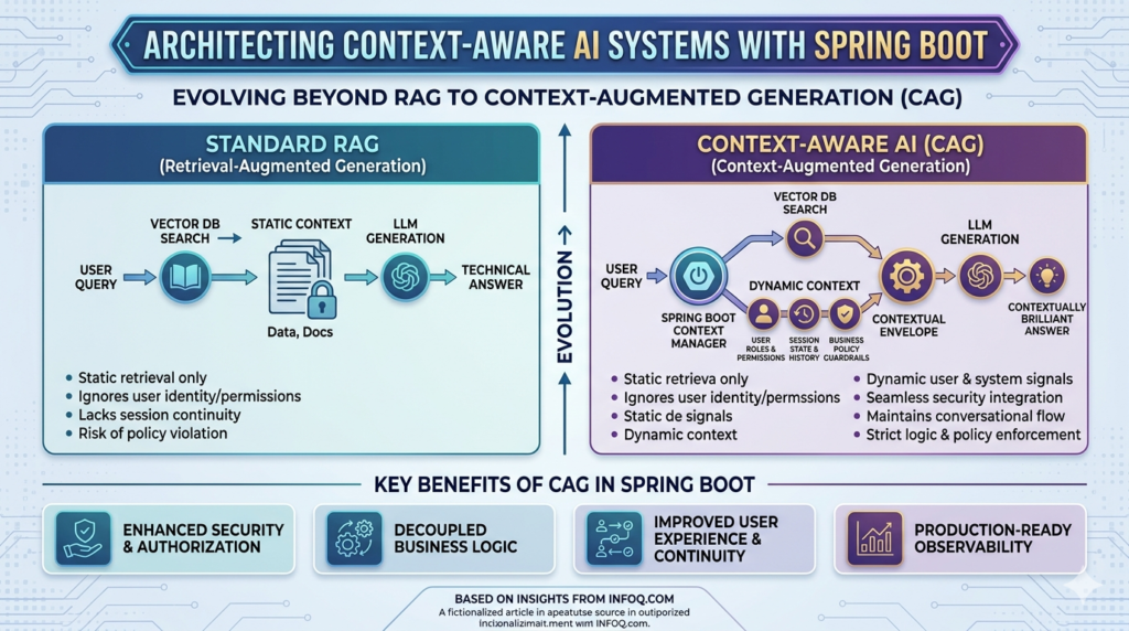 A technical diagram showing Spring Boot architecture for building context-aware AI systems beyond traditional RAG.