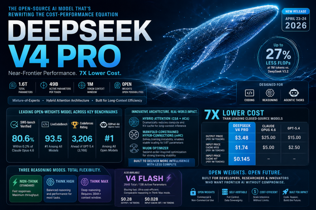 DeepSeek V4 Pro open-source AI model showing cost performance comparison with closed-source LLMs