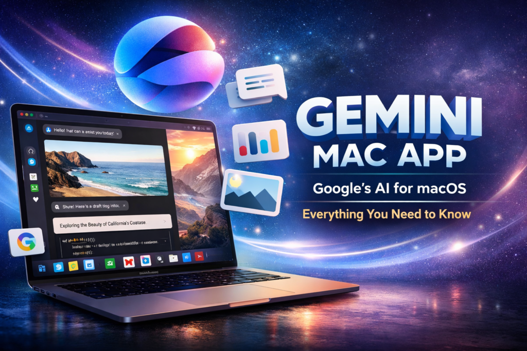 Screenshot of Gemini Mac app interface running on macOS showing AI chat and productivity features