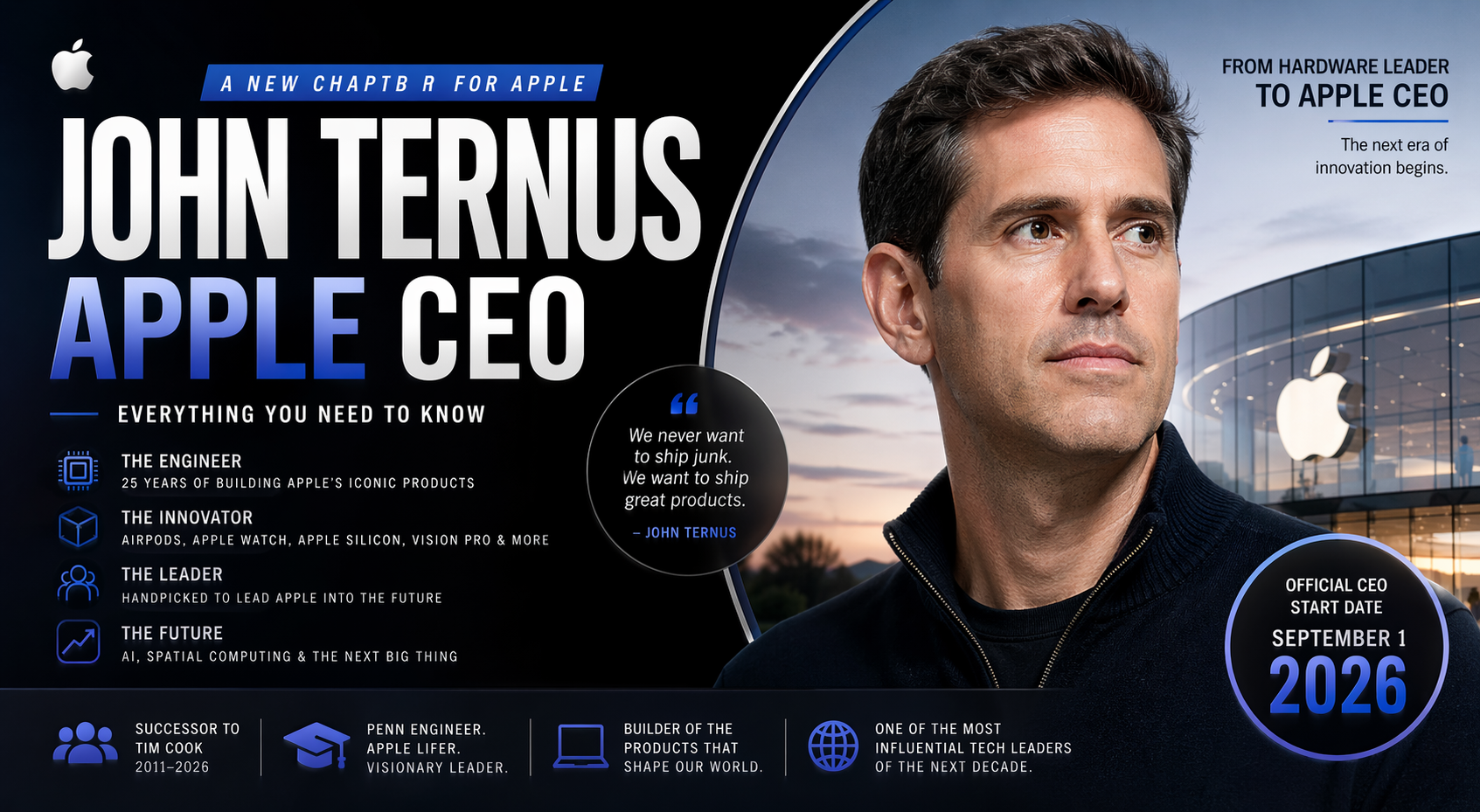 John Ternus Apple CEO speaking at Apple event, highlighting leadership transition from Tim Cook in 2026