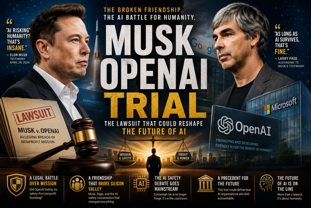 Elon Musk during the Musk OpenAI trial as legal tensions over OpenAI's founding mission and AI safety intensify.