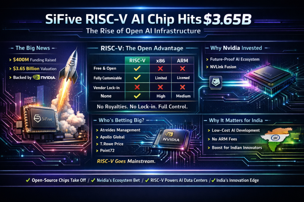 SiFive RISC-V AI chip architecture diagram showing Nvidia NVLink Fusion integration for data centre deployment in 2026