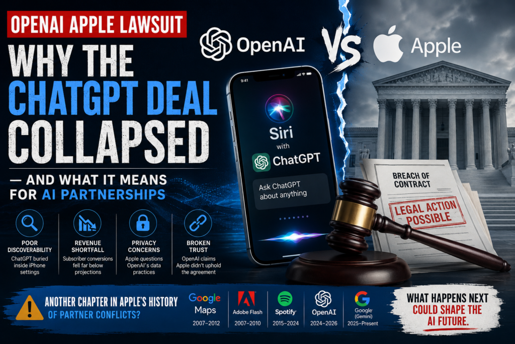 OpenAI Apple lawsuit over failed ChatGPT iPhone integration partnership and legal dispute in 2026