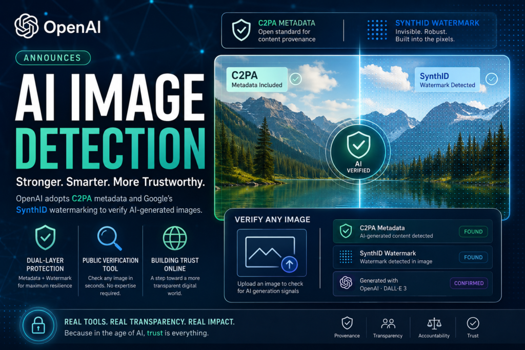 OpenAI AI image detection using C2PA metadata and SynthID watermarking for synthetic media verification