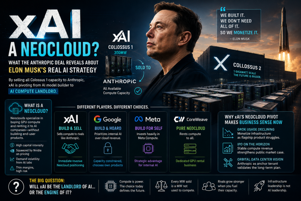 xAI neocloud strategy illustrated through the Anthropic Colossus 1 compute partnership and GPU infrastructure expansion