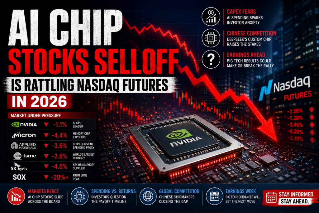 AI chip stocks selloff affecting Nvidia, Micron, TSMC and Nasdaq futures ahead of major Big Tech earnings.