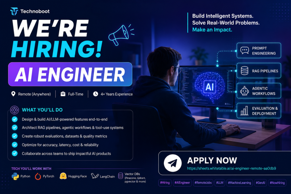 AI Engineer Jobs remote hiring with LLM, RAG, Python, and machine learning skills for experienced professionals.