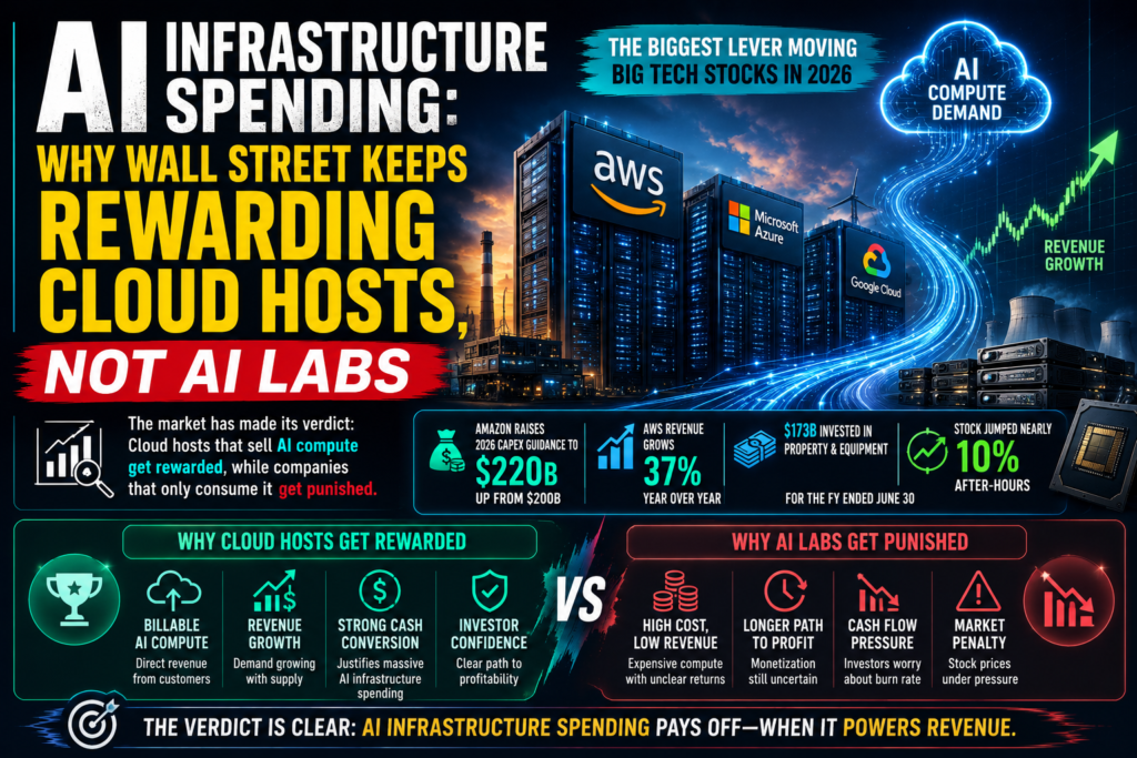 AI infrastructure spending comparison showing cloud hosts, AI data centers, and investor trends in 2026.