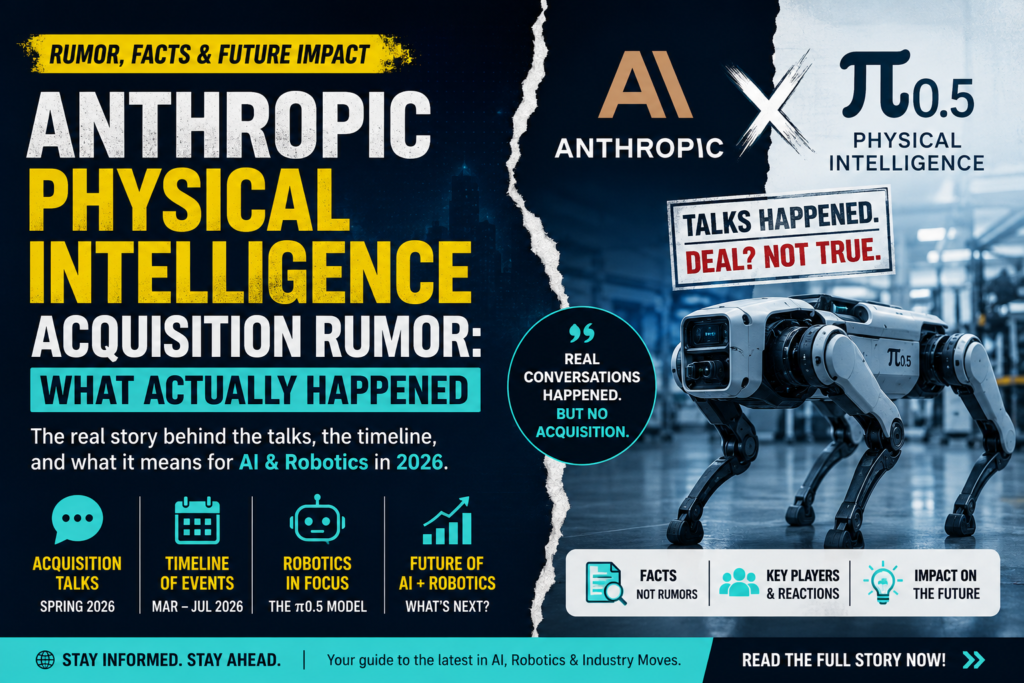 Anthropic Physical Intelligence acquisition rumor showing AI robotics partnership and acquisition discussions in 2026.