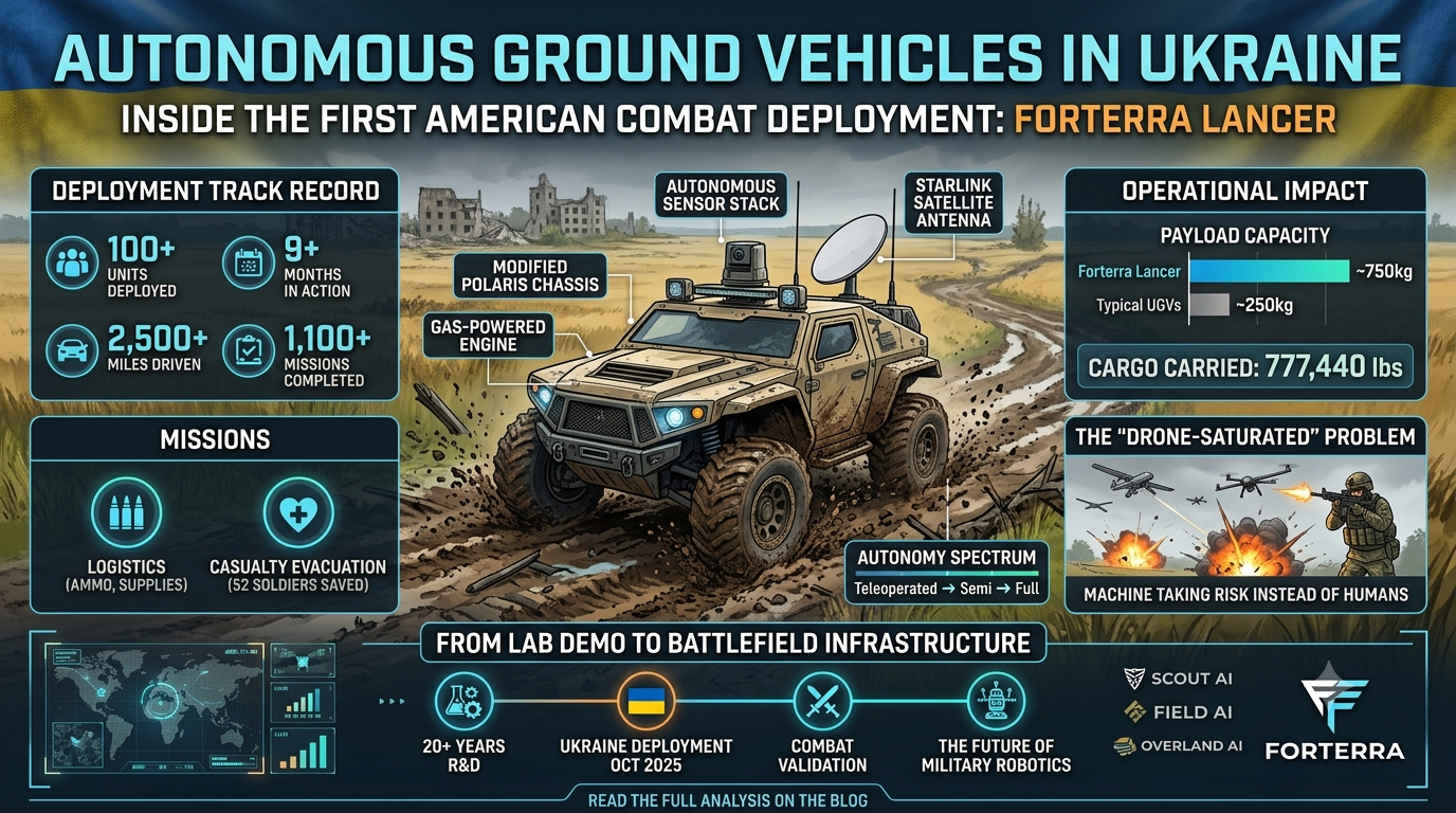 Autonomous ground vehicles transporting military supplies during combat operations in Ukraine.