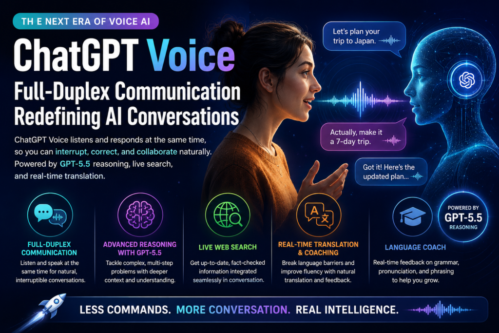 ChatGPT Voice using full-duplex communication for natural real-time AI conversations with GPT-5.5 and live translation.