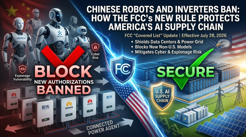 Chinese robots and inverters ban affects foreign-made humanoid robotics and power inverters in U.S. AI supply chains.