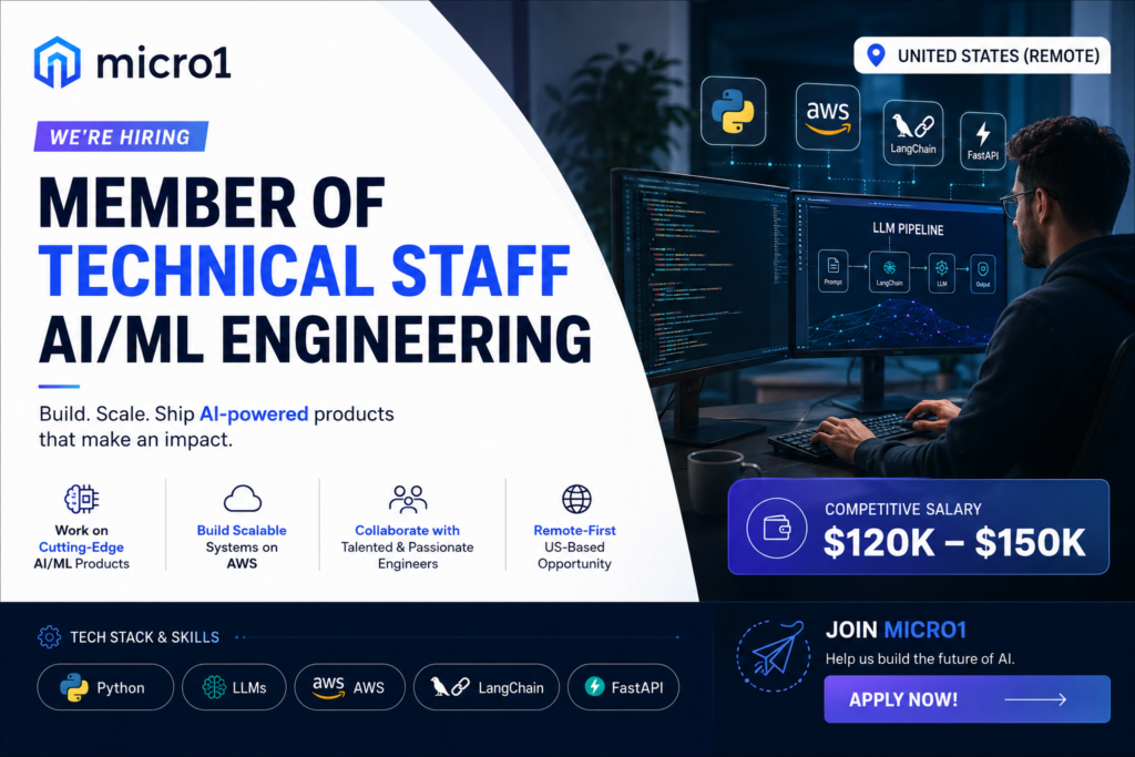 Member of Technical Staff AI ML Engineering Jobs at micro1 for Python, AWS, LangChain, and FastAPI professionals