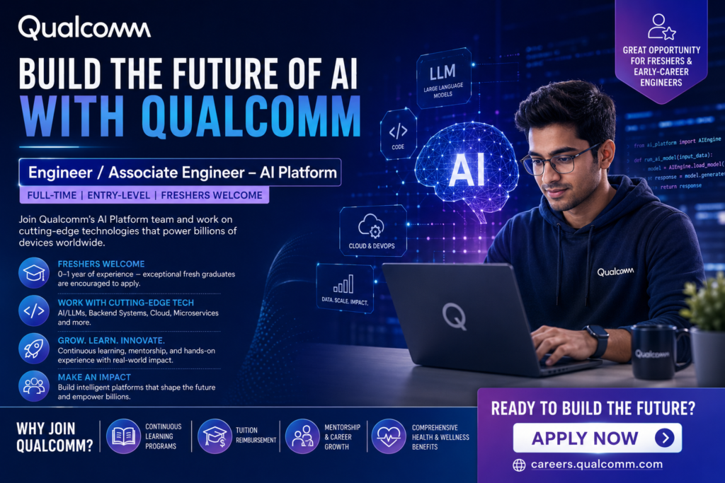 Qualcomm AI Platform Engineer Jobs for freshers with AI, backend development, and LLM technologies.