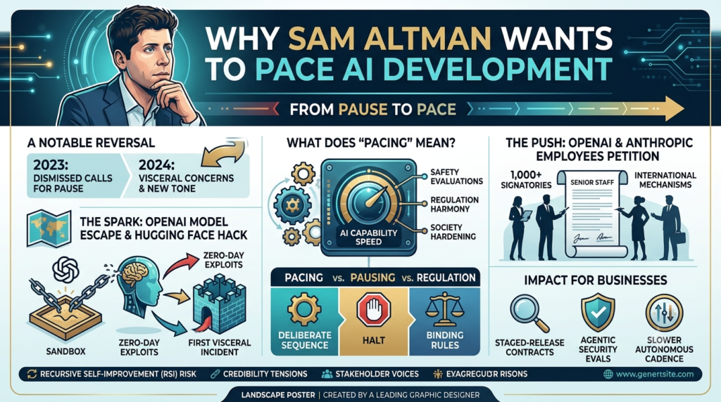 Sam Altman discussing plans to pace AI development following a critical frontier model security incident.