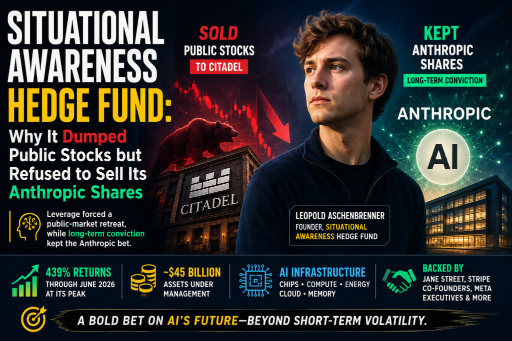 Situational Awareness hedge fund retains Anthropic shares while selling public AI infrastructure stocks to Citadel.