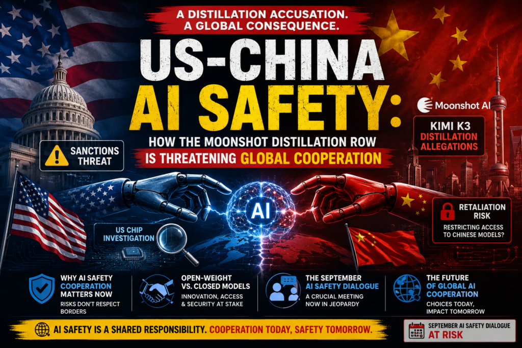 US-China AI safety tensions over Moonshot's Kimi K3 distillation allegations threaten global AI cooperation and policy discussions.