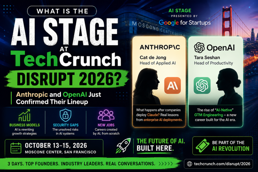AI Stage at TechCrunch Disrupt 2026 featuring Anthropic and OpenAI speakers