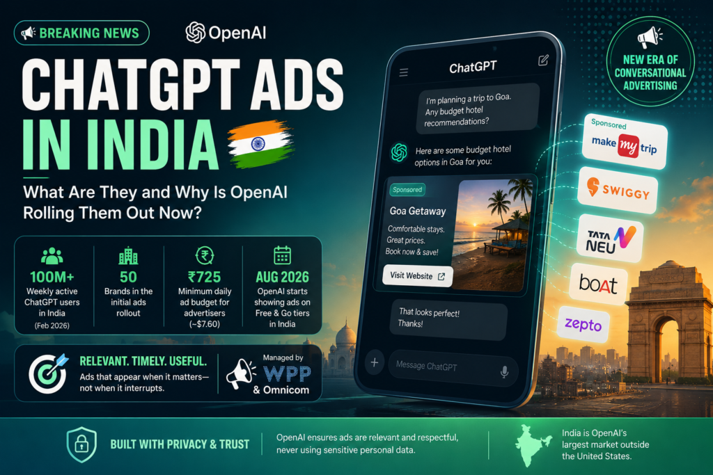 ChatGPT ads in India launching on Free and Go tiers with brands appearing in the AI chatbot experience