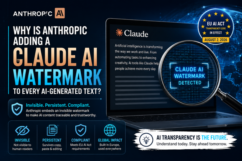 Claude AI watermark embedded in AI-generated text under EU AI Act rules