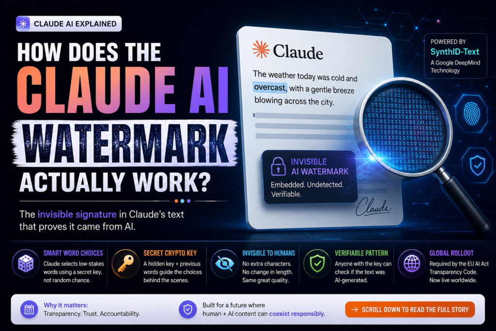 Claude AI watermark showing how invisible text watermarking works