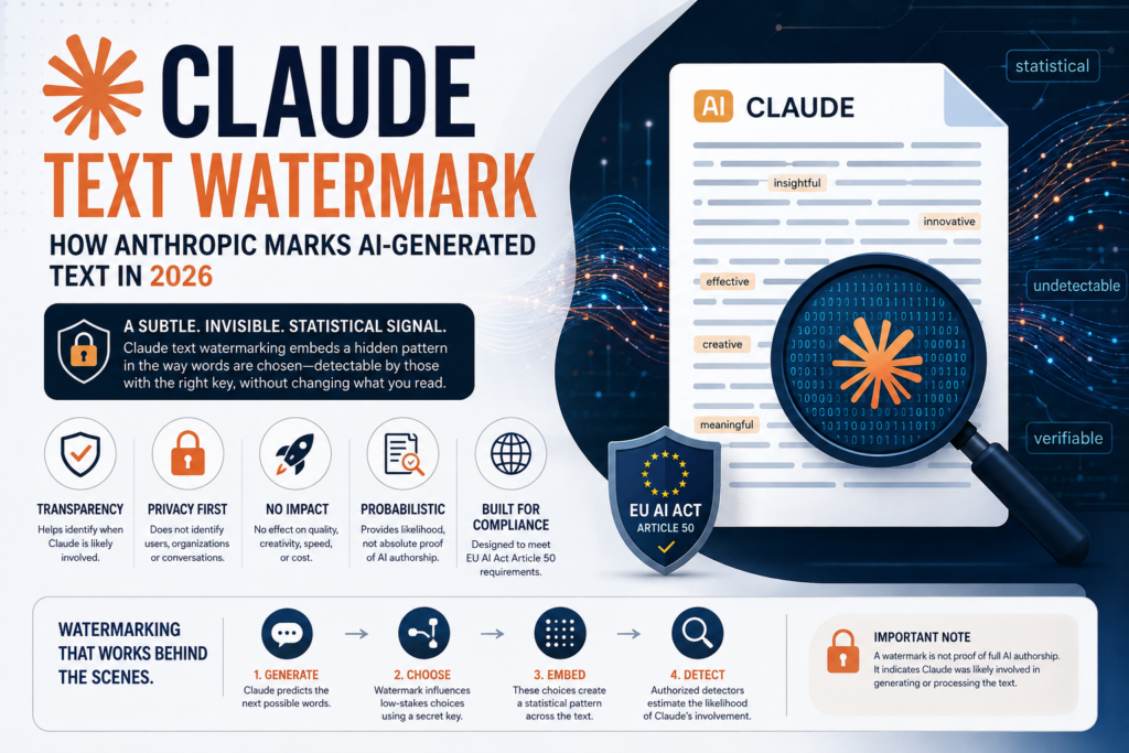 Claude text watermark showing how Anthropic detects AI-generated text through statistical watermarking.