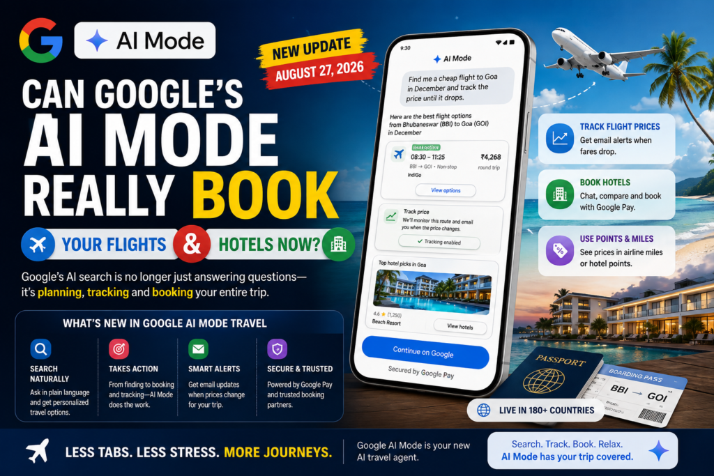 Google AI Mode travel booking for flights, hotels, price tracking, and travel points