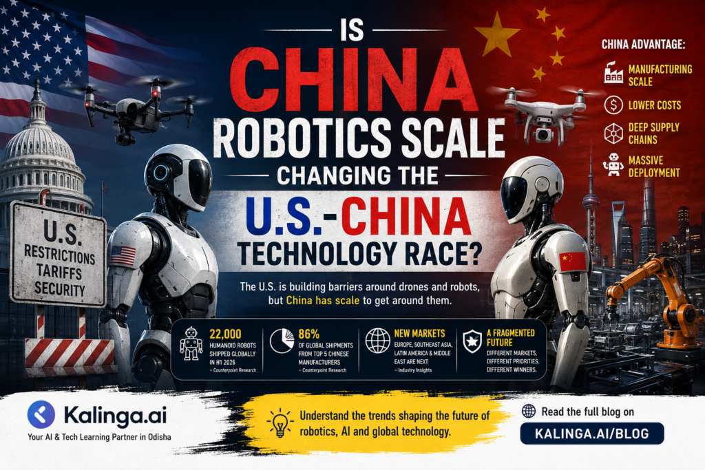 China robotics scale challenges U.S. dominance with humanoid robots, drones, and large-scale manufacturing.