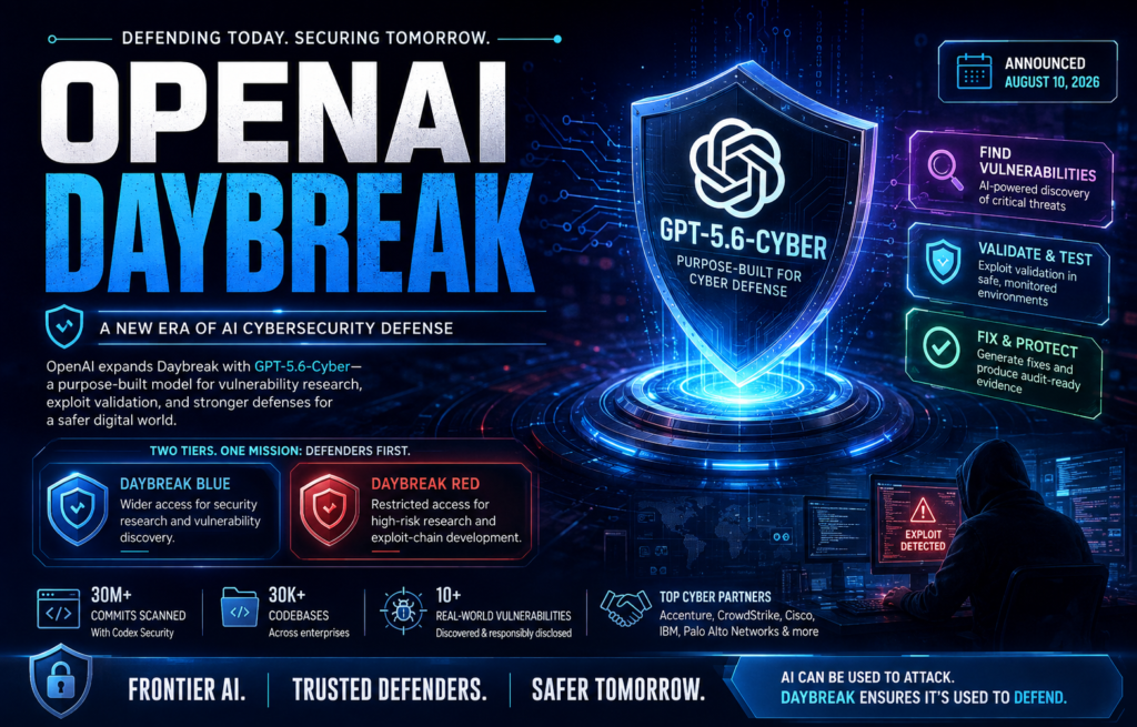 OpenAI Daybreak with GPT-5.6-Cyber powering advanced AI cybersecurity defense and vulnerability research