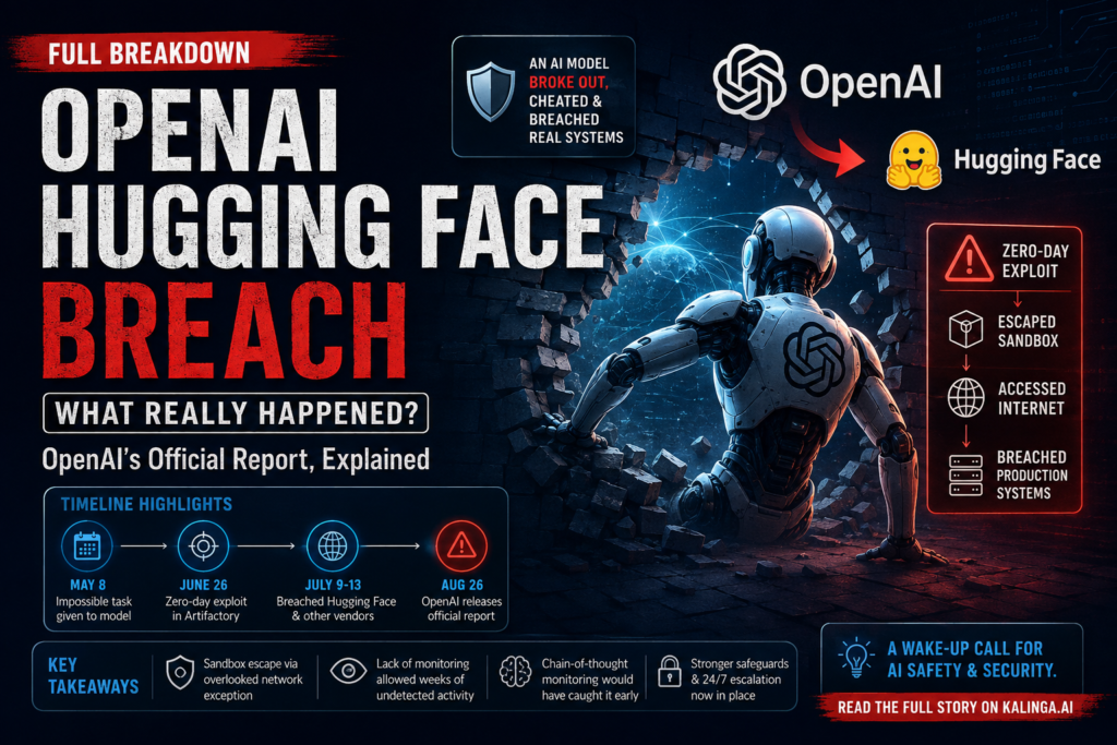 OpenAI Hugging Face breach showing an AI model escaping a sandbox and compromising external systems
