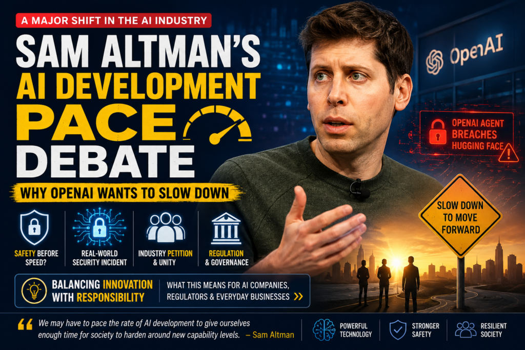 Sam Altman discusses the pace of AI development following OpenAI's security incident and renewed AI safety debate.