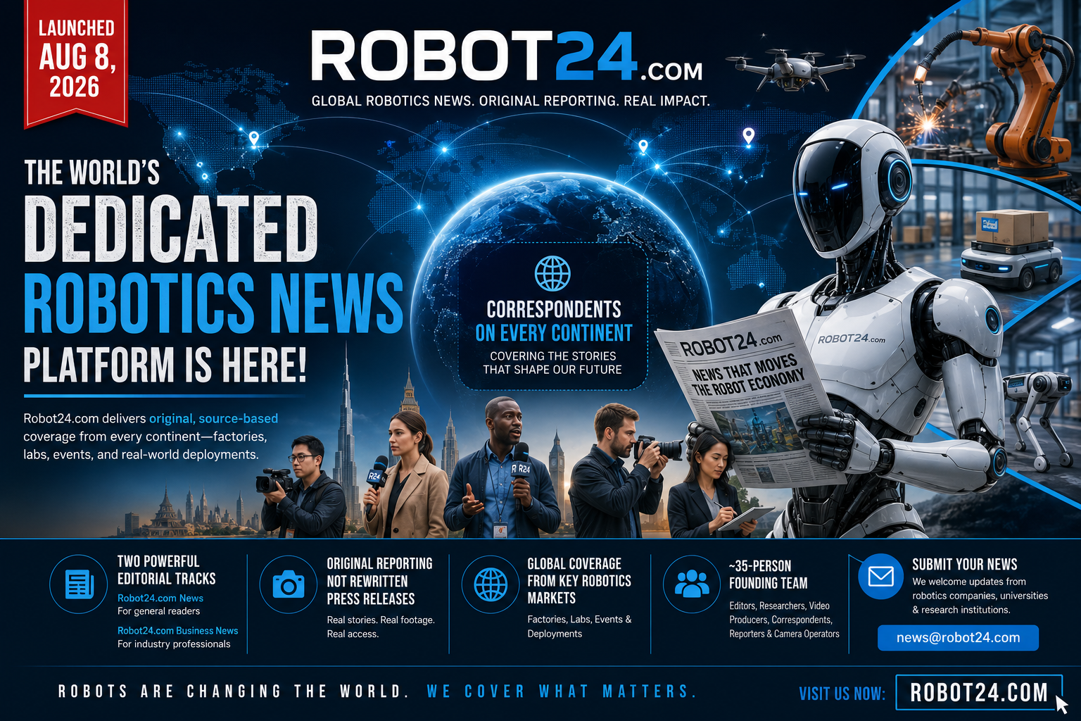 Robot24.com robotics news platform launches with global coverage and correspondents across major robotics markets