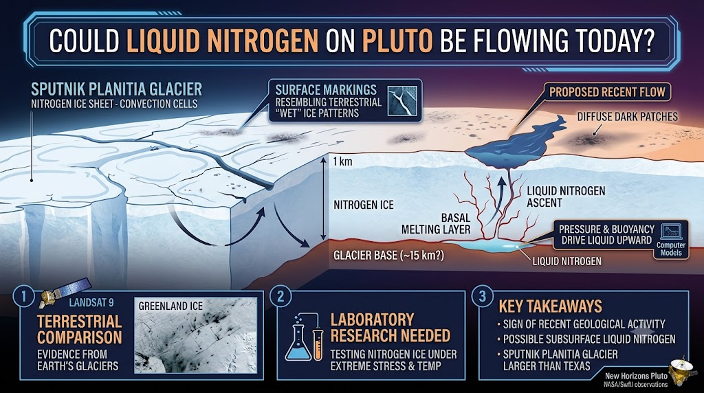 Liquid nitrogen on Pluto rising through cracks beneath Sputnik Planitia's frozen surface