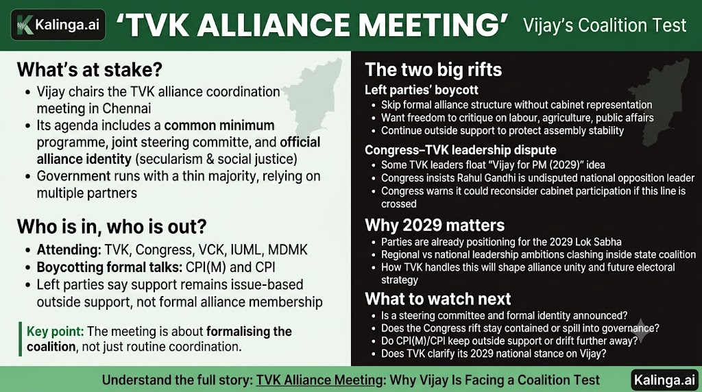 TVK alliance meeting led by Vijay amid Congress rift and CPI(M) CPI boycott