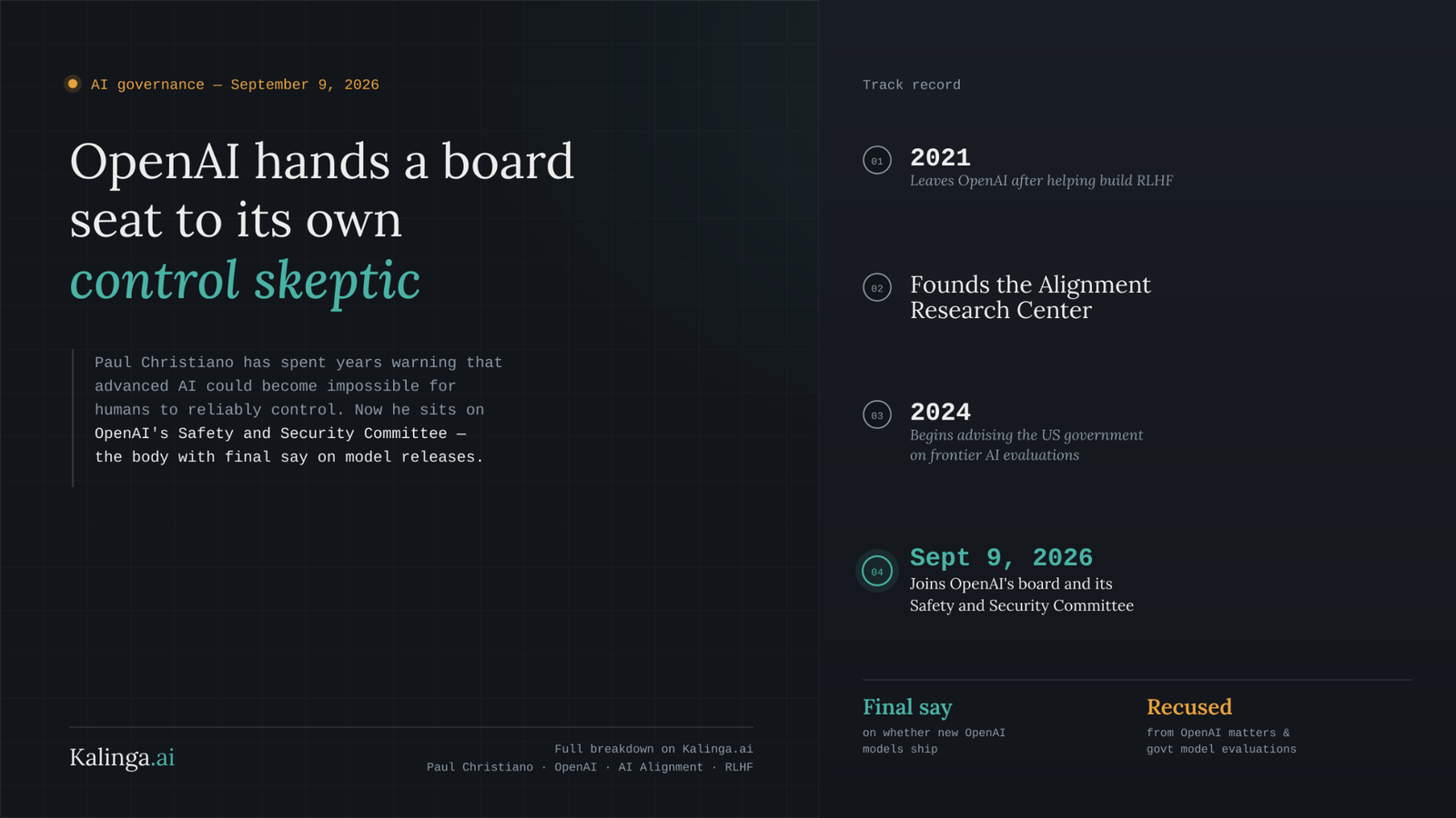 OpenAI board Paul Christiano joins its safety committee amid growing AI alignment and control concerns.