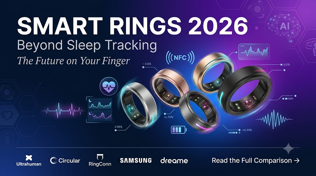 Smart rings 2026 comparison showing health tracking, NFC payments, haptics, and wearable technology