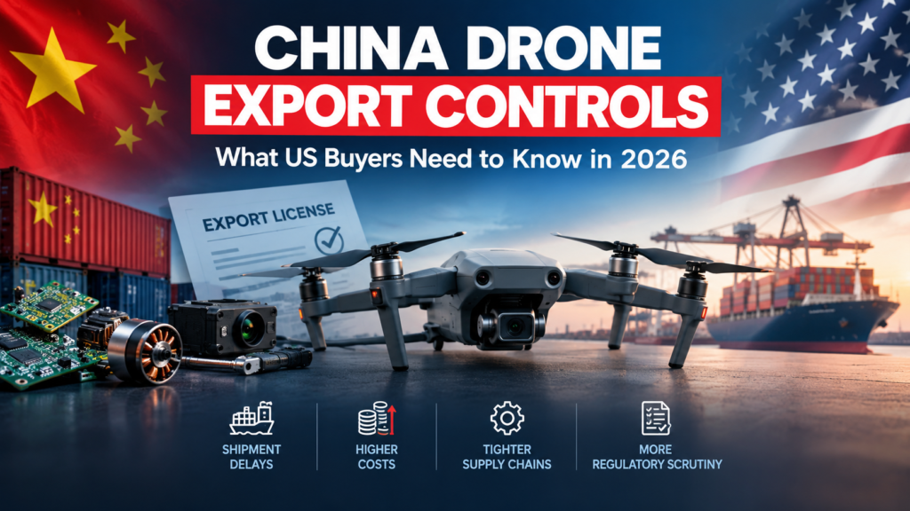 China drone export controls in 2026 affecting US drone imports, components, manufacturers, and supply chains.