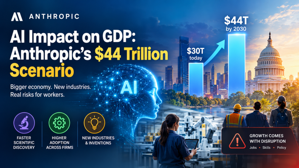 AI impact on GDP showing Anthropic’s $44 trillion US economic growth scenario by 2030.