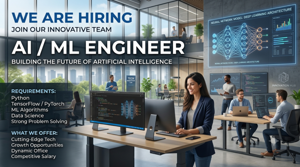 An AI ML Engineer analyzing machine learning models on a dual-monitor setup at Easy Cater Vadodara office.