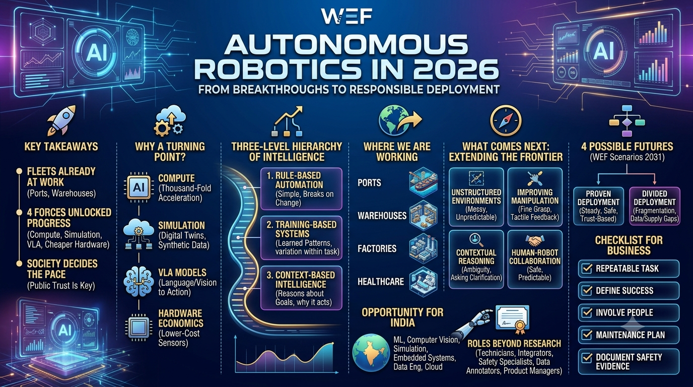 Modern autonomous robotics system operating in a smart warehouse using physical AI and computer vision.