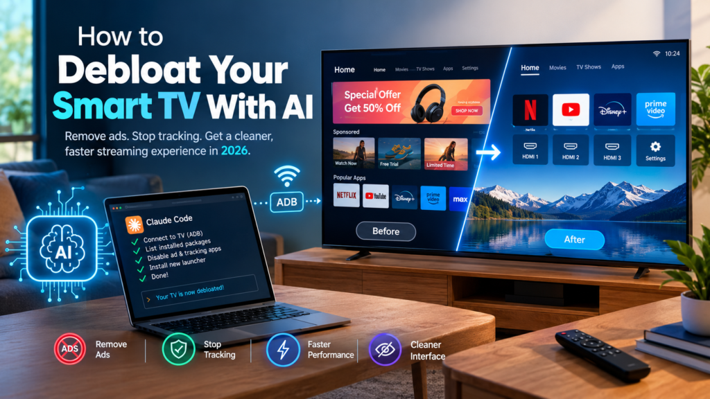 Debloat your smart TV with AI to remove ads, reduce bloatware, and create a cleaner streaming interface.