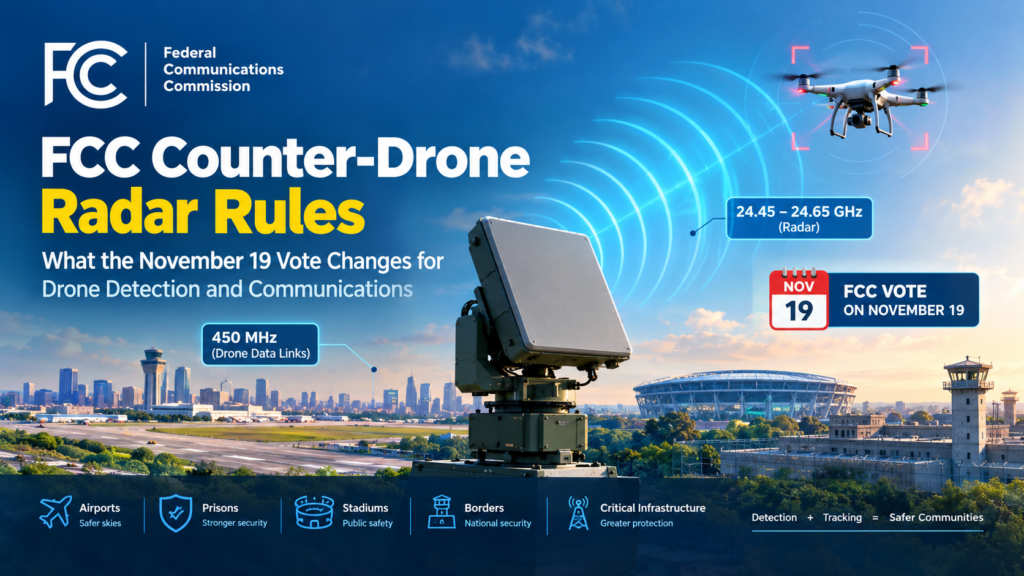 FCC counter-drone radar rules enabling advanced drone detection and tracking using 24 GHz radar technology.